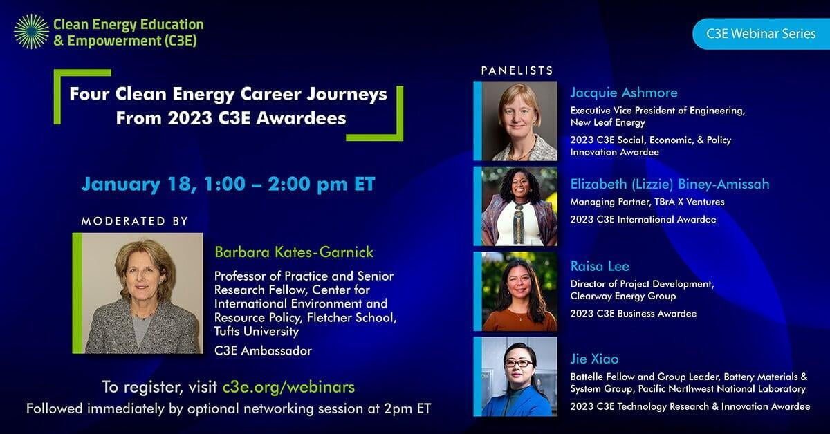 January 18 C3E Webinar – Four Clean Energy Career Journeys From 2023 C3E Awardees